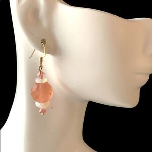Peachy pink matte glass beaded dangling earrings- Shepard’s hook 1.75”